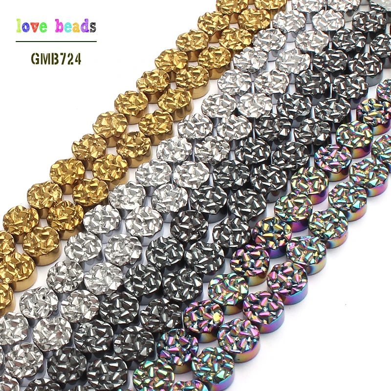 8*4mm Natural Stone Beads Gold/Silver/ Black / Multicolor Plated Druzy Hematite Beads Flat Round Beads For Jewelry Making 15inch
8*4mm Natural Stone Beads Gold/Silver/ Black / Multicolor Plated Druzy Hematite Beads Flat Round Beads For Jewelry Making 15inch