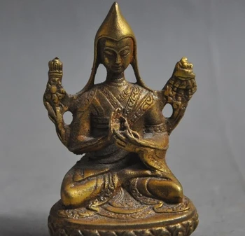 

China Tibetan Buddhism Bronze Gilt Seat Lotus Je Tsongkhapa Buddha Statue