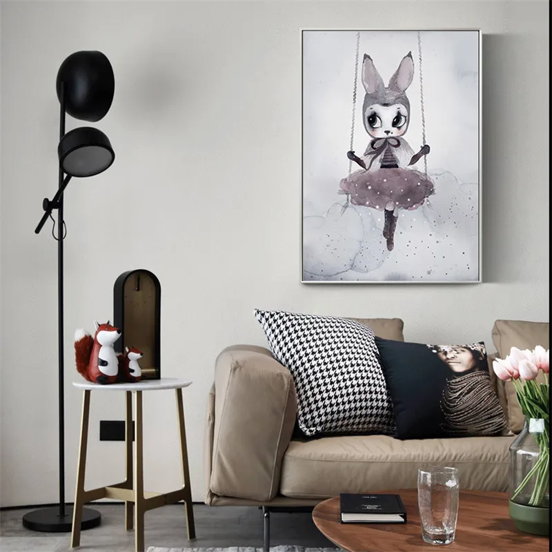 Canvas Prints Nordic Cartoon Rabbit Swing Poster Wall Pictures for Living Room Kids Room Decor Watercolor illustration
Canvas Prints Nordic Cartoon Rabbit Swing Poster Wall Pictures for Living Room Kids Room Decor Watercolor illustration