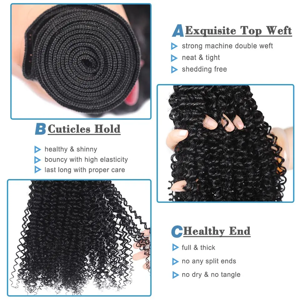 Malaysian Afro Kinky Curly Hair 4 Bundles Deals Natural Black