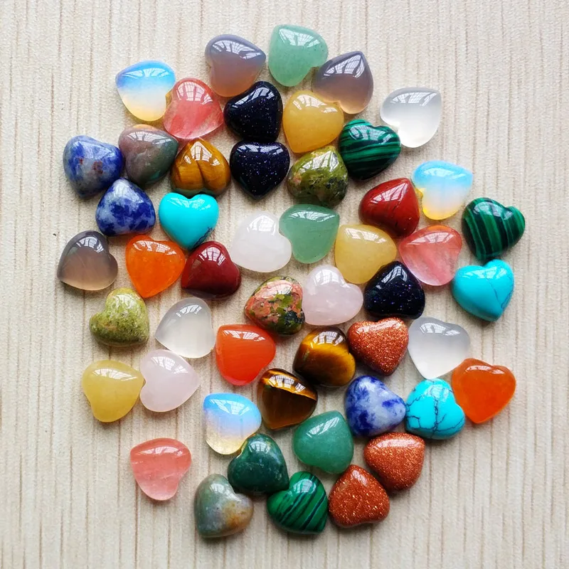 

Fashion good quality Assorted natural stone heart shape cab cabochons beads for jewelry making 10mm wholesale 50pcs/lot free