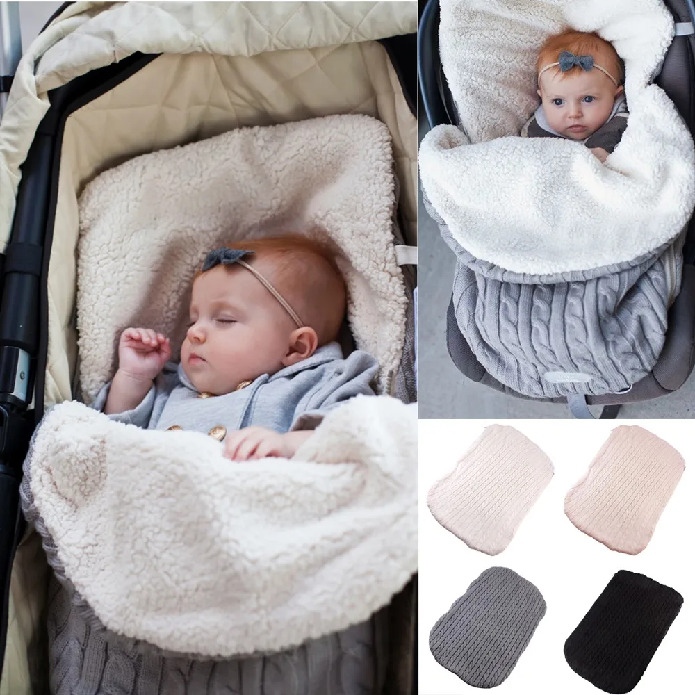 

Fleece Lining Wrap Sleeping Bag Swaddling Winter Hooded Stroller Sleep bag Blanket Thick Baby Wrap Knit Envelope Blanket