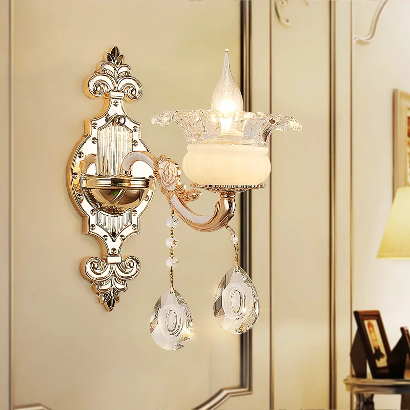 Simple European style bedroom bed room stairs crystal lamp TV background wall zinc alloy single double candle wall lamp
Simple European style bedroom bed room stairs crystal lamp TV background wall zinc alloy single double candle wall lamp