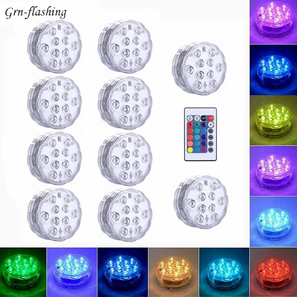 10 Led RGB Submersible Light remote Control Battery Operated IP68 Underwater Vase Garden pool Party bathroom decor Night Lamp
10 Led RGB Submersible Light remote Control Battery Operated IP68 Underwater Vase Garden pool Party bathroom decor Night Lamp