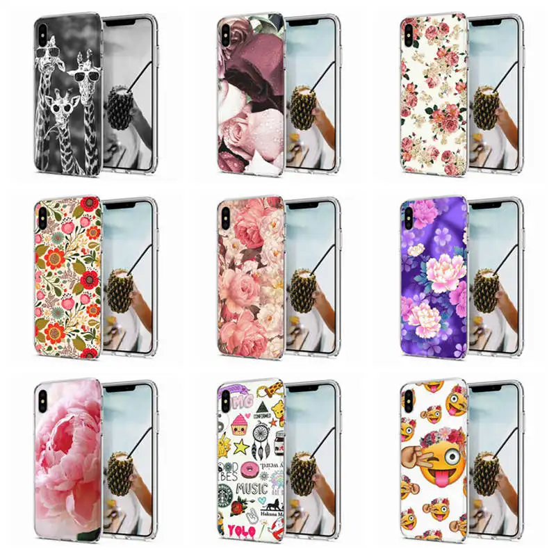 Soft Phone Case For iPhone 6 7 8 XS Max Covers 10 TPU Colorful Face Cute Flower Pattern Fundas X XR F077 |