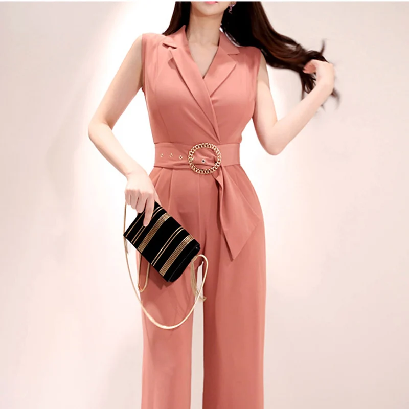 Office Ladies Notched-neck Sleeveless Women Jumpsuit Elegant Work Business Female Loose Pant Jumpsuits Sashes Long Playsuit 2019
Office Ladies Notched-neck Sleeveless Women Jumpsuit Elegant Work Business Female Loose Pant Jumpsuits Sashes Long Playsuit 2019
