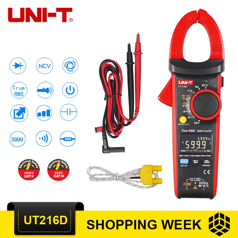 UNI-T UT216D 600A True RMS Digital Clamp Meter AC/DC Current V / A Capacitor AC Current Measurement Clamp Meter Multimeter
UNI-T UT216D 600A True RMS Digital Clamp Meter AC/DC Current V / A Capacitor AC Current Measurement Clamp Meter Multimeter