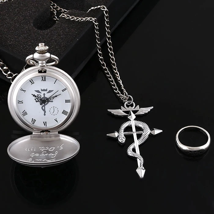 New 3PCS/SET 4.5cm Anime Action Toy FULLMETAL ALCHEMIST Quartz with Necklace Ring Pocket Watch Dial Round Watch Cosplay Tools
New 3PCS/SET 4.5cm Anime Action Toy FULLMETAL ALCHEMIST Quartz with Necklace Ring Pocket Watch Dial Round Watch Cosplay Tools