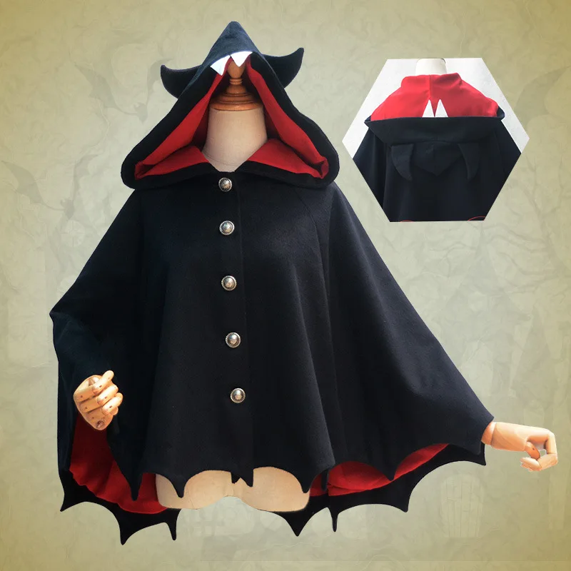Women's Girls Winter Halloween Bat Wing Embroidery Devil Horn Cape Hooded Lolita Cloak Cute Wool Blend Outwear Color Black
Women's Girls Winter Halloween Bat Wing Embroidery Devil Horn Cape Hooded Lolita Cloak Cute Wool Blend Outwear Color Black