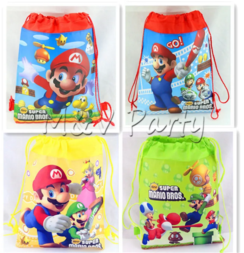 Супер Mario Bro мультяшная сумка на шнурке нетканые тканевые сумки школьный рюкзак