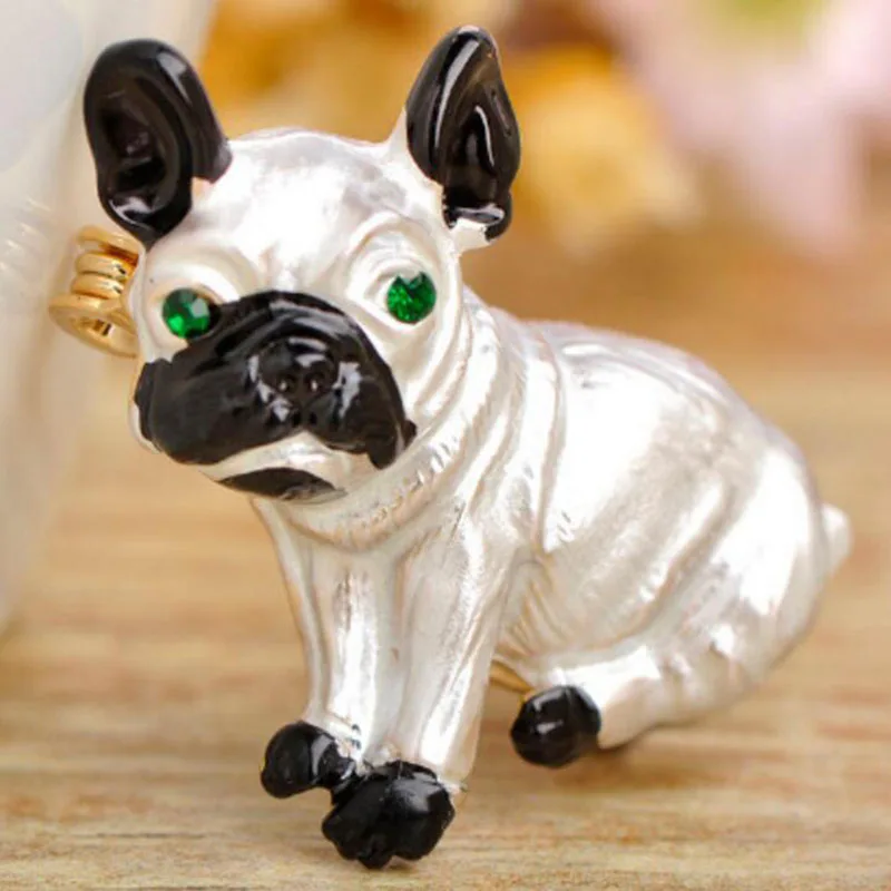 Cute Pug Dog Brooches Green Crystal Eyes Animal Corsage Pins