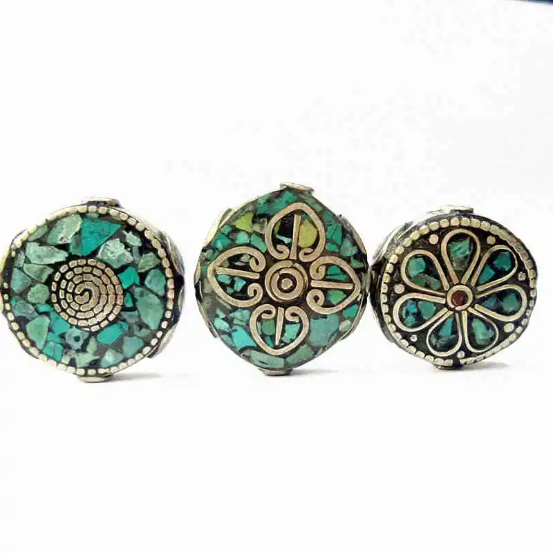 Nepal Handmade Disk Beads Copper Inlaid Turquoises Vintage Flower Beads Multi Designs NBB486
Nepal Handmade Disk Beads Copper Inlaid Turquoises Vintage Flower Beads Multi Designs NBB486