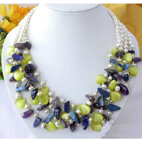 Fashion Women Pearl Jewellery Gift,4Rows Massive Ame-thyst Lapis-es White Freshwater Cultured Pearl Necklace
Fashion Women Pearl Jewellery Gift,4Rows Massive Ame-thyst Lapis-es White Freshwater Cultured Pearl Necklace