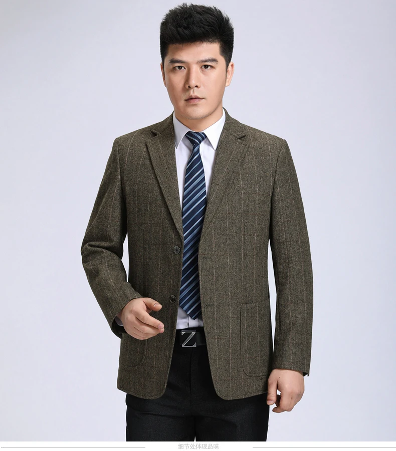 WAEOLSA Men Classical Blazers Plaid Suit Coats Man Wool Blazer Camel Dark Gray Plaid Garment Male Woollen Blend Outfit Apparel (9)