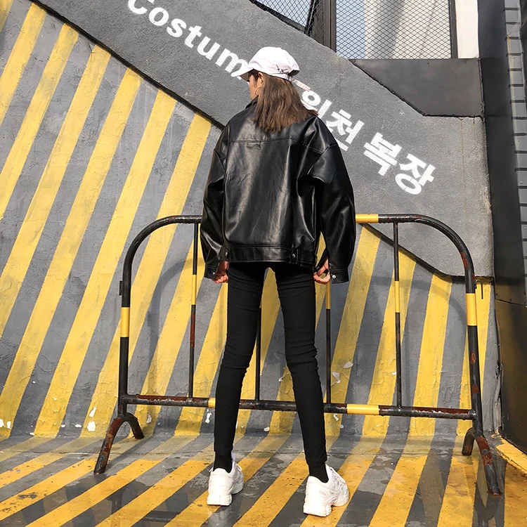 Oversize Women Pu Leather Black Jacket Winter Warm Punk Rock Biker Female Motocycle Jacket
