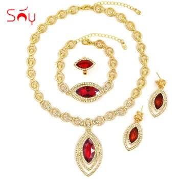 Sunny Jewelry Vintage Jewelry Red Cubic Zirconia Bridal Women Jewelry Set Wedding Water Drop Necklace Earrings Ring Bracelet
Sunny Jewelry Vintage Jewelry Red Cubic Zirconia Bridal Women Jewelry Set Wedding Water Drop Necklace Earrings Ring Bracelet