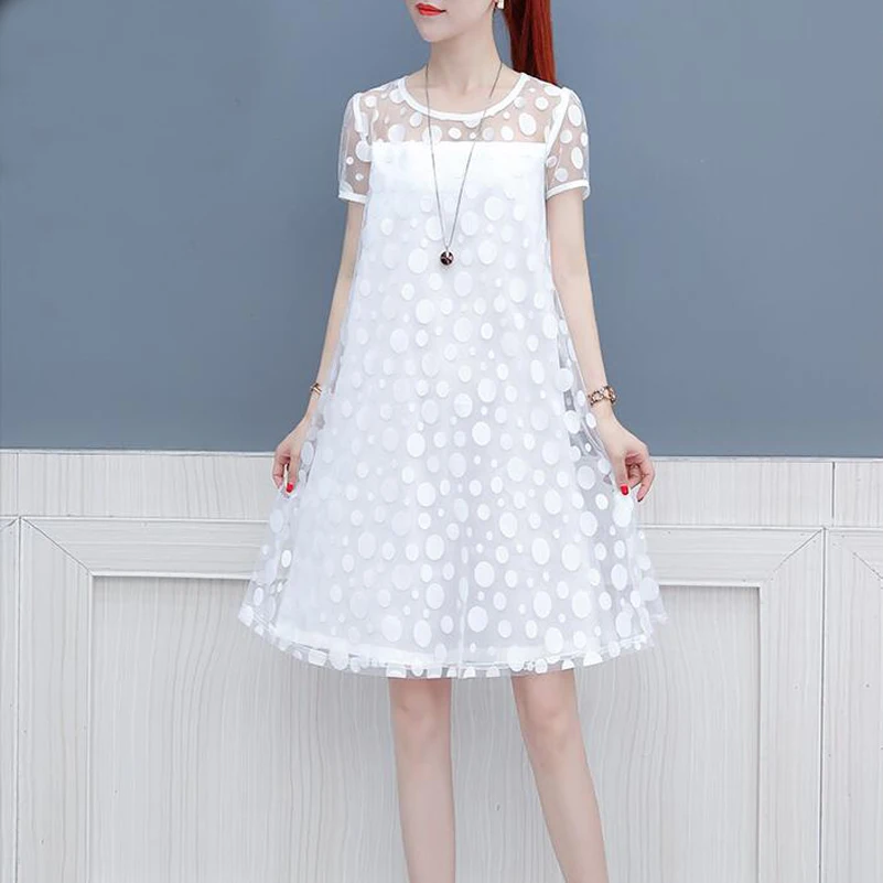 Hot 2019 Women White Lace Dresses Fashion Loose Polka Dot Knee-length elegant Chiffon Dress for Female Work Wear NS8997
Hot 2019 Women White Lace Dresses Fashion Loose Polka Dot Knee-length elegant Chiffon Dress for Female Work Wear NS8997