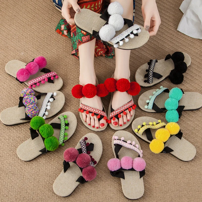 Women Pom Pom Sandals Boho Hemp Espadrilles Beach Slippers Summer Holiday Flip Flops Size 35-44
Women Pom Pom Sandals Boho Hemp Espadrilles Beach Slippers Summer Holiday Flip Flops Size 35-44