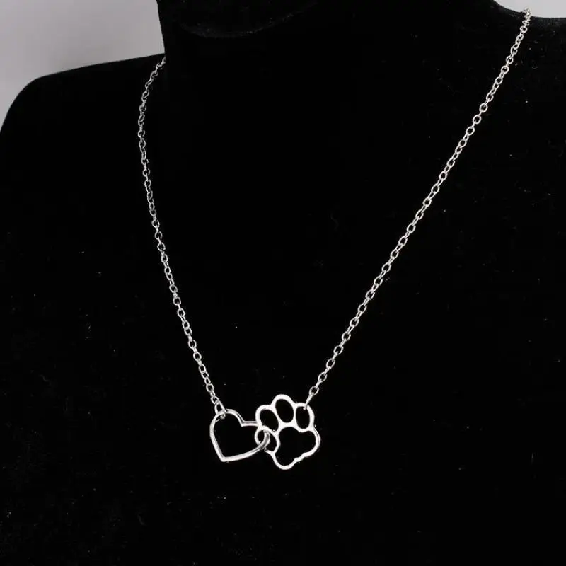 Простое модное ожерелье из материала собачья лапа и сердце подвеска на цепочке