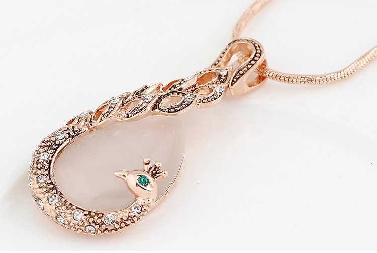Creative Imitate Crystal Circle Opal Peacock Jewelry Sets Peacocks Necklace Drop Earrings Set For Women Gift CH012 (5)