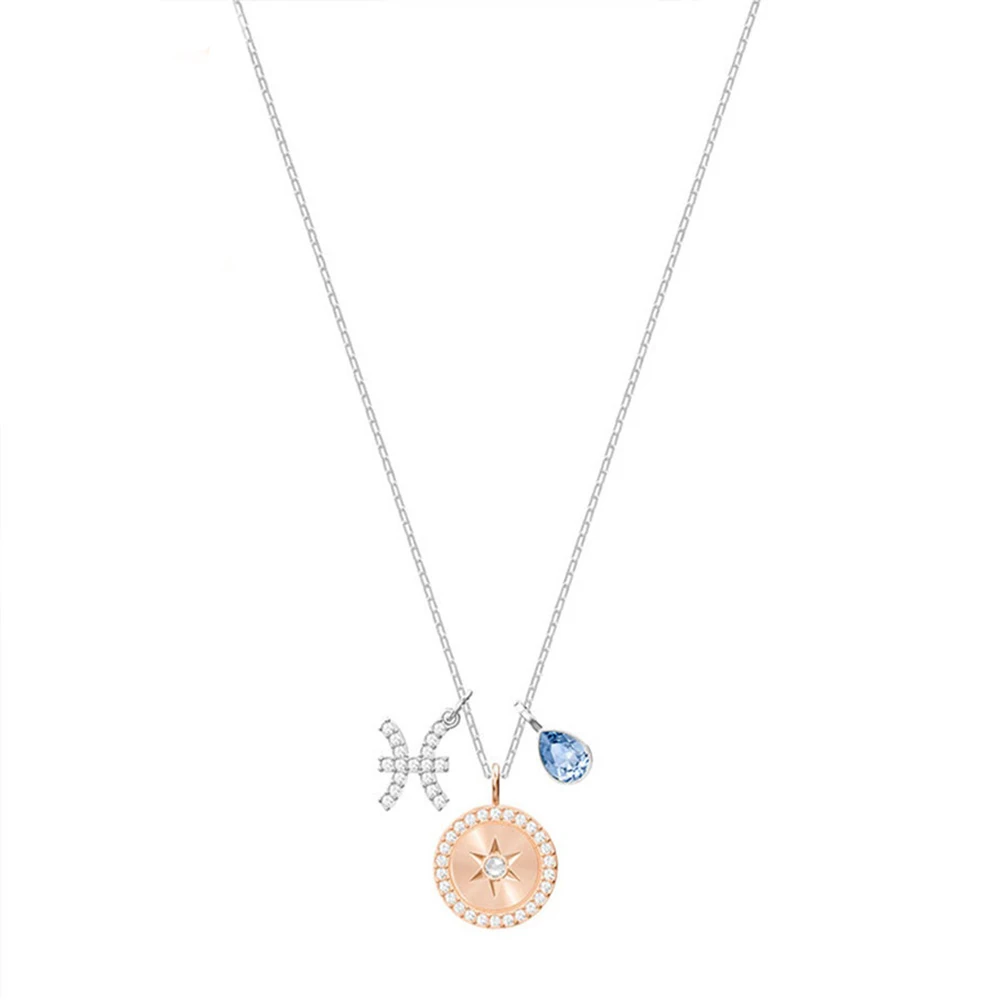 

SWA RO 2019 New Zodiac Pendant Pisces Teal Pendant Necklace Original Girlfriend Anniversary Gifts Fashion Jewelry Free Shipping