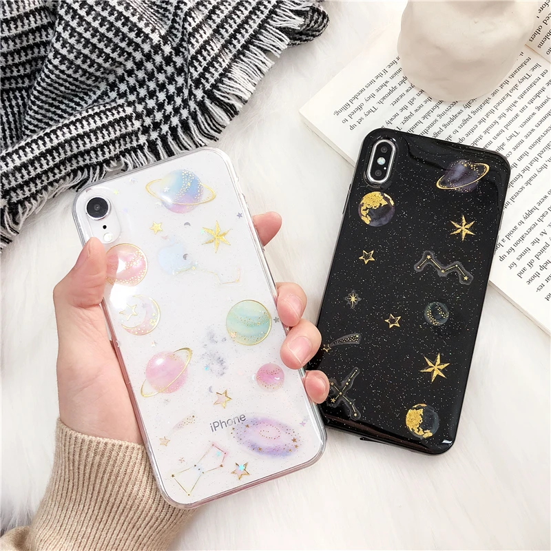 Прозрачный мягкий силиконовый чехол из ТПУ с блестками для iPhone 6 6s 7 8 Plus 10 X XS XR 11 Pro