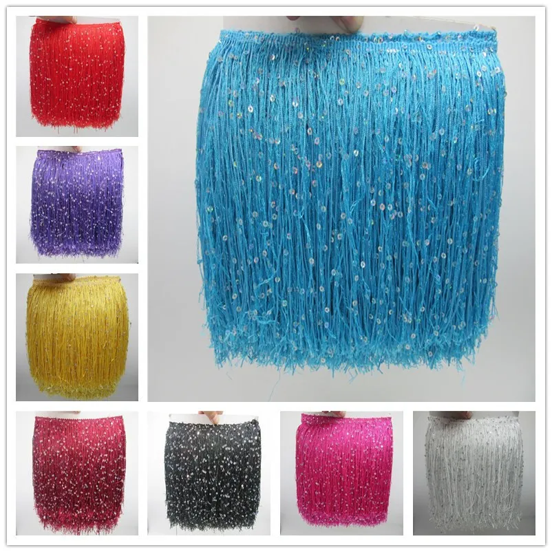 

YY-tesco 10 Meters 20CM Long Polyester Lace Tassel Fringe Lace Trim Ribbon Sew Latin Dress Stage Garment Curtain DIY Accessories