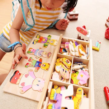 Candice guo wooden toy wood puzzle educational game bear family change cloth DIY dress shape match board jigsaw girl gift box
Candice guo wooden toy wood puzzle educational game bear family change cloth DIY dress shape match board jigsaw girl gift box