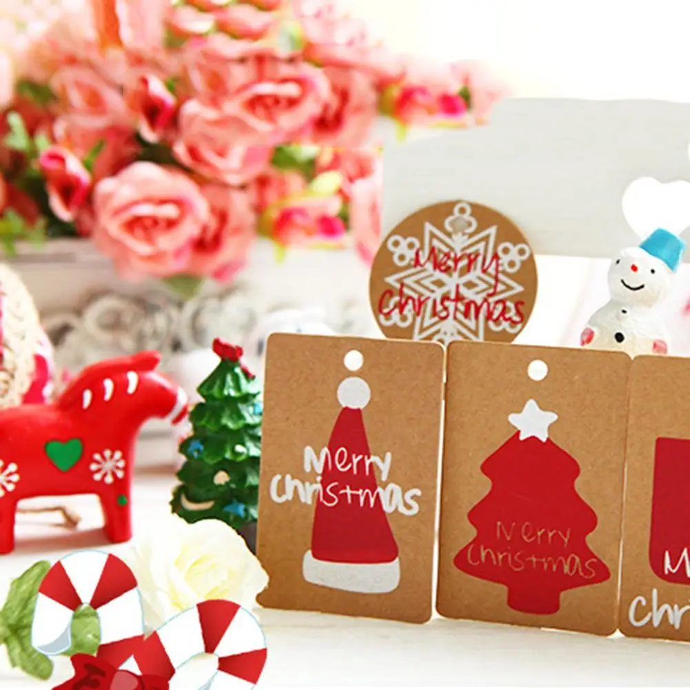 50pcs merry christmas kraft paper christmas hanging tag small