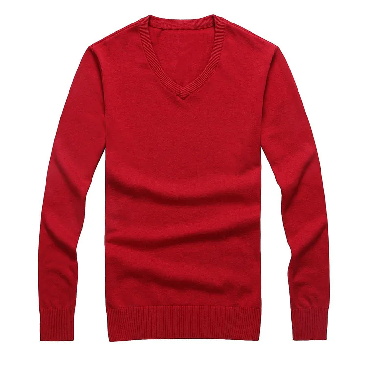 Высокое качество зимний свитер Мужской трикотажный пуловер тонкий v образный