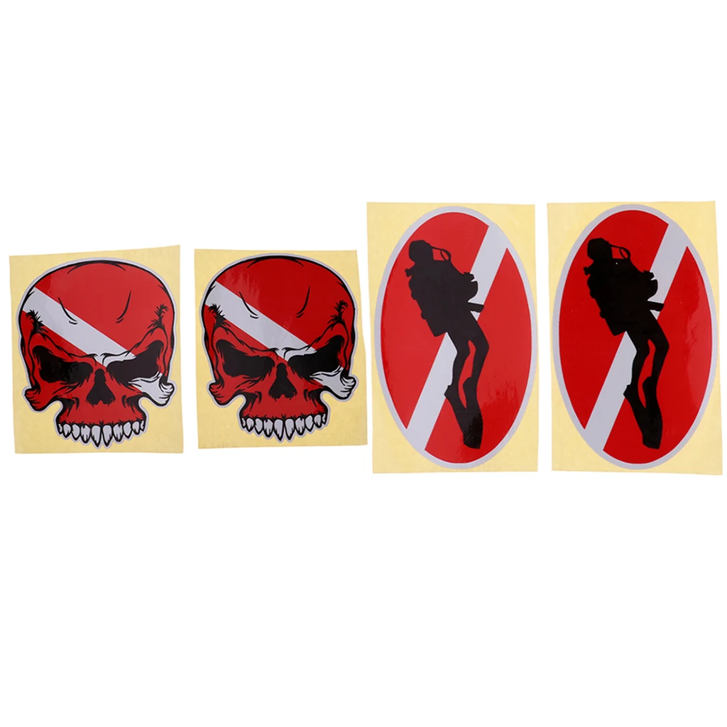 4Pcs Scuba Diving Skull, Diver Down Sticker Decal for Kayak Car Truck Bumper Fishing Boat Dinghy Laptop Wall Window 4Pcs Scuba Diving Skull, Diver Down Sticker Decal for Kayak Car Truck Bumper Fishing Boat Dinghy Laptop Wall Window