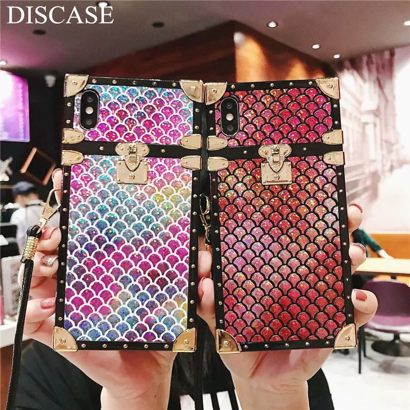 DISCASE Luxury Square Gold Corner Phone Case For iphone XS MAX 7 8 6 6s plus X XR Fashion Colorful Glitter Fish Scale Lanyard 
DISCASE Luxury Square Gold Corner Phone Case For iphone XS MAX 7 8 6 6s plus X XR Fashion Colorful Glitter Fish Scale Lanyard