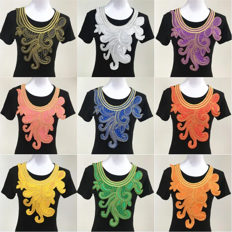1pc Big Luxurious Hot Fix Rhinestones African Lace Neckline Collar Iron On Embroidery Appliques For Cloth Accessories With Glue
1pc Big Luxurious Hot Fix Rhinestones African Lace Neckline Collar Iron On Embroidery Appliques For Cloth Accessories With Glue