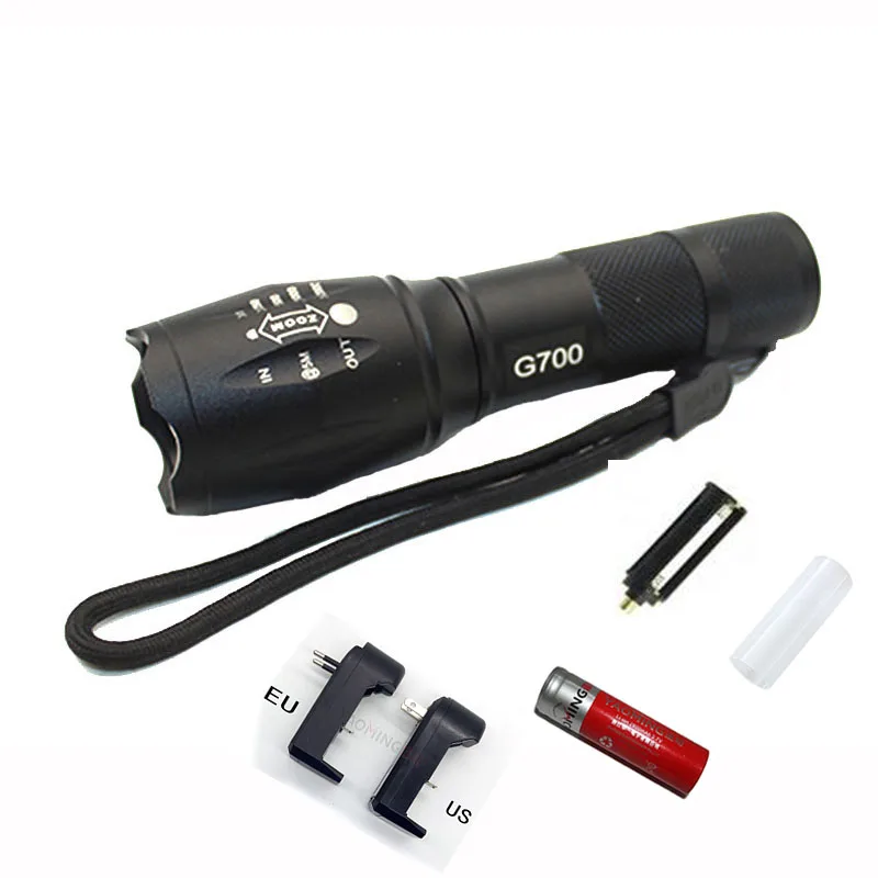 Super bright tactical police flashlight 2300LM CREE XM-L T6 5 modes powerful rechargeable led lamp torch lantern 18650 + charger
Super bright tactical police flashlight 2300LM CREE XM-L T6 5 modes powerful rechargeable led lamp torch lantern 18650 + charger
