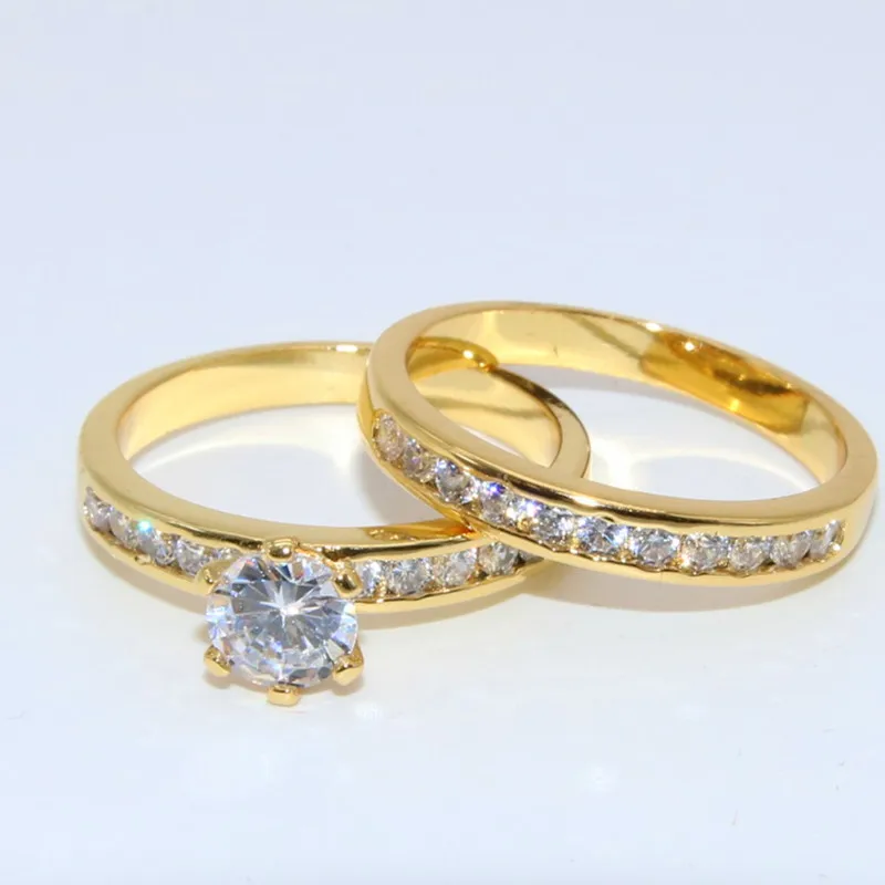 2 Piece Wedding Ring Set Yellow Gold Filled 6 Prong Inlaid CZ Women Ring Size 7 8
2 Piece Wedding Ring Set Yellow Gold Filled 6 Prong Inlaid CZ Women Ring Size 7 8