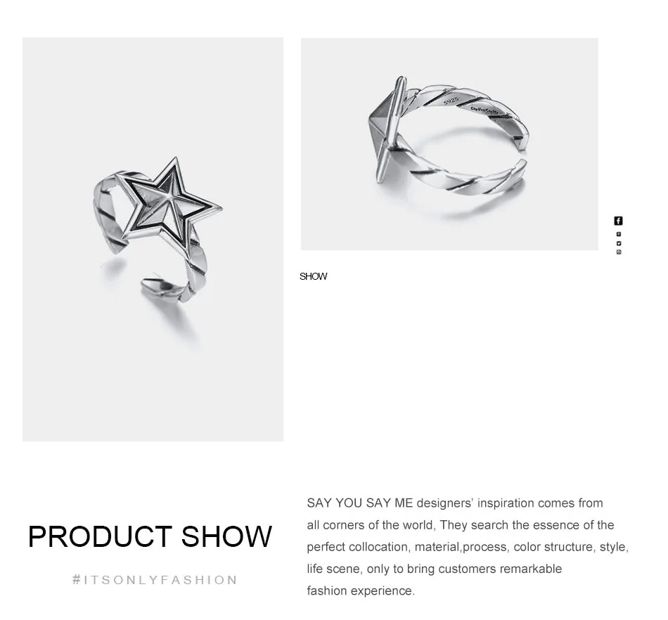 925-Sterling-Silver-Five-pointed-Star-Rings-Wedding-Engagement-Retro-Opening-Ring-Silver-Wholesale-2018-Fashion-T10