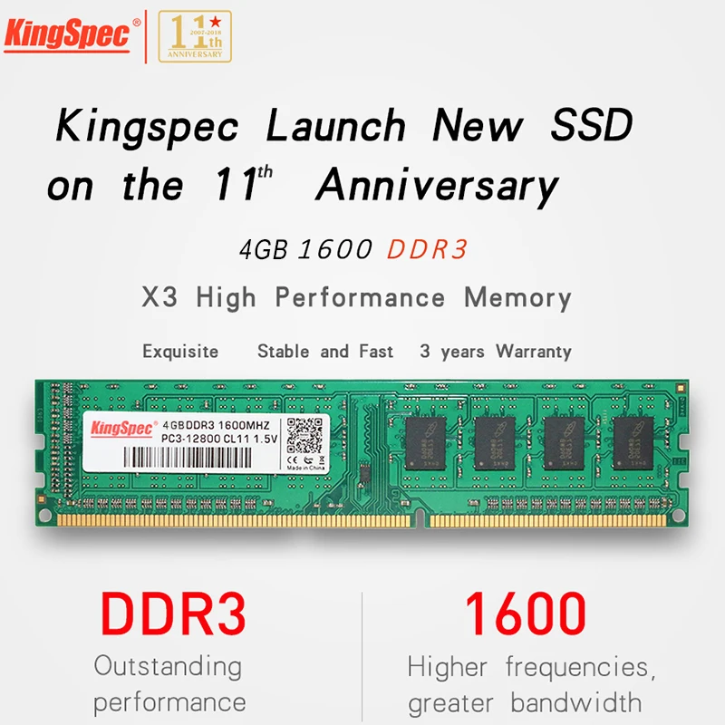 Kingspec Brand New RAM DDR3 4GB 1600MHz PC3-12800 240 pin Memory bar For Desktop PC Individually Packed
Kingspec Brand New RAM DDR3 4GB 1600MHz PC3-12800 240 pin Memory bar For Desktop PC Individually Packed