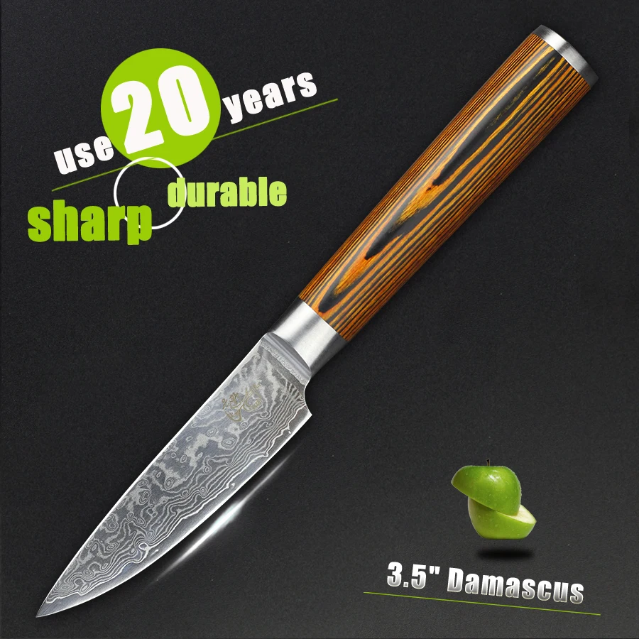 HAOYE brand 3.5 inch Damascus paring knife Japanese vg10 Quality steel kitchen living room knives peel fruit wood handle fashion
HAOYE brand 3.5 inch Damascus paring knife Japanese vg10 Quality steel kitchen living room knives peel fruit wood handle fashion