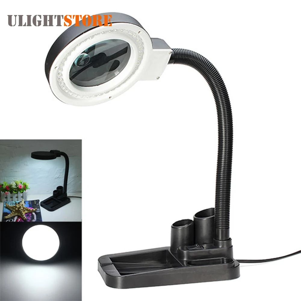 Image Crafts Glass Lens LED Desk Magnifier Lamp Light 5X 10X Magnifying Desktop Loupe Repair Tools with 40 LEDs Stand