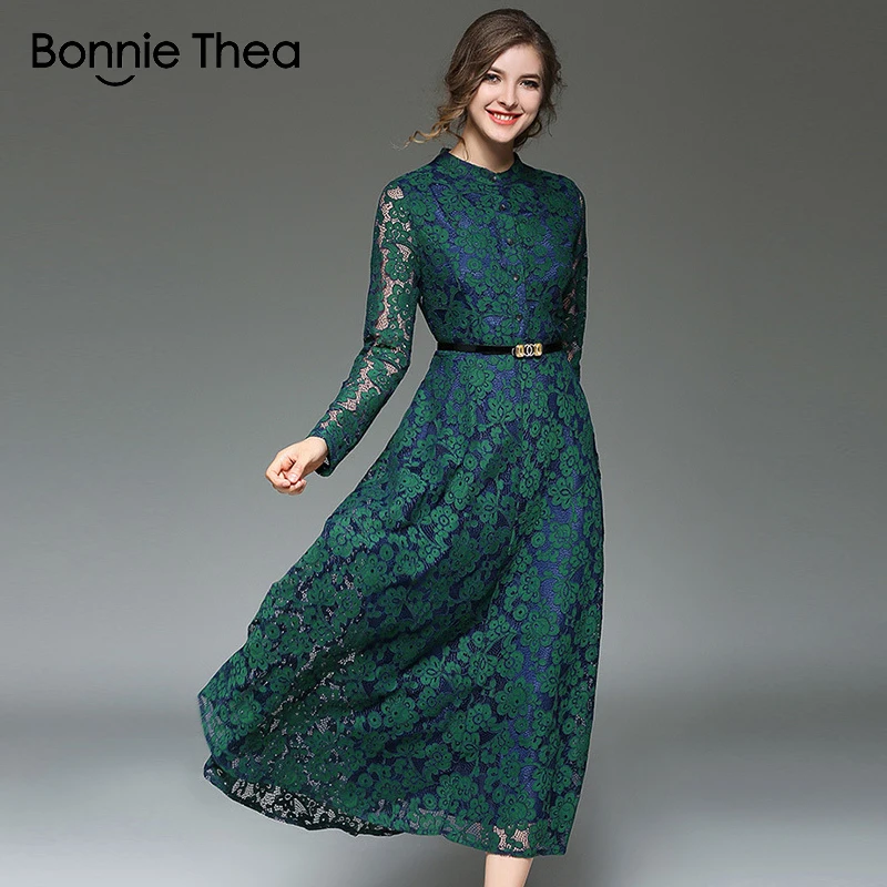 2018 Autumn high quality long dress temperament long-sleeved A-line Slim large lace women's dress Office Lady casual dresses
2018 Autumn high quality long dress temperament long-sleeved A-line Slim large lace women's dress Office Lady casual dresses