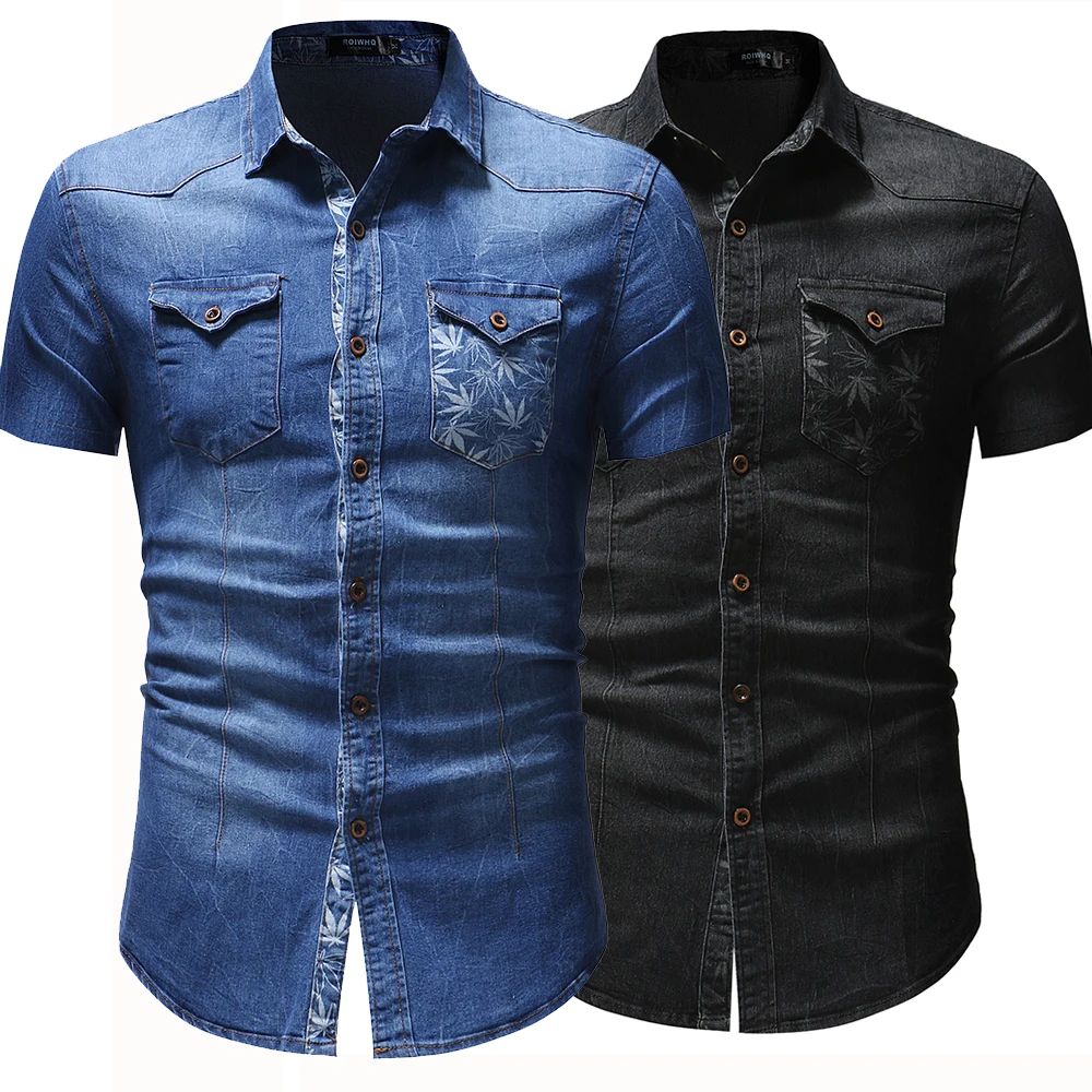 New foreign trade men's short-sleeved denim shirt personality leaf print denim shirt men clothing men shirt short sleeve M-XXXL
New foreign trade men's short-sleeved denim shirt personality leaf print denim shirt men clothing men shirt short sleeve M-XXXL