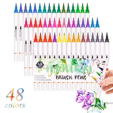Aquarela conjunto escova canetas 48 cores marcadores de aquarela flexível escova real dicas tinta canetas para artistas iniciantes adultos crianças(China)