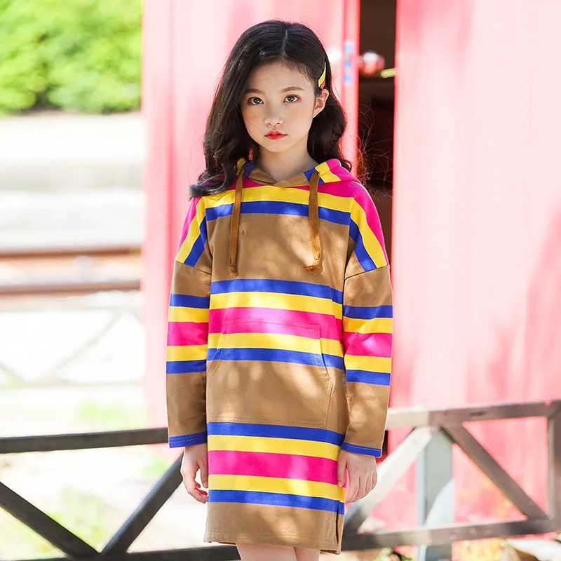 Long Sleeve Striped Hooded Hoodie Dresses For Teenage Girls Cotton Straight Dress Baby Big Girls Casual Autumn Sweatshirts Dress
Long Sleeve Striped Hooded Hoodie Dresses For Teenage Girls Cotton Straight Dress Baby Big Girls Casual Autumn Sweatshirts Dress
