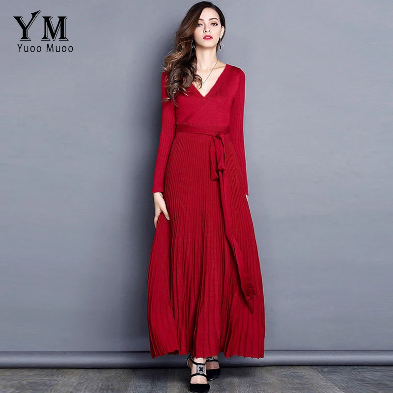 YuooMuoo New Arrival Brand Fashion Elegant Women Autumn Dress V-neck Pleated Long Dress European High Quality Knitted Maxi Dress
YuooMuoo New Arrival Brand Fashion Elegant Women Autumn Dress V-neck Pleated Long Dress European High Quality Knitted Maxi Dress