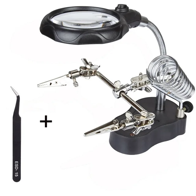 New Magnify Glass 3.5x 12X 3rd Helping Clip LED Lighting Handheld Magnifying Soldering Iron Stand Glass Len Magnifier repair
New Magnify Glass 3.5x 12X 3rd Helping Clip LED Lighting Handheld Magnifying Soldering Iron Stand Glass Len Magnifier repair