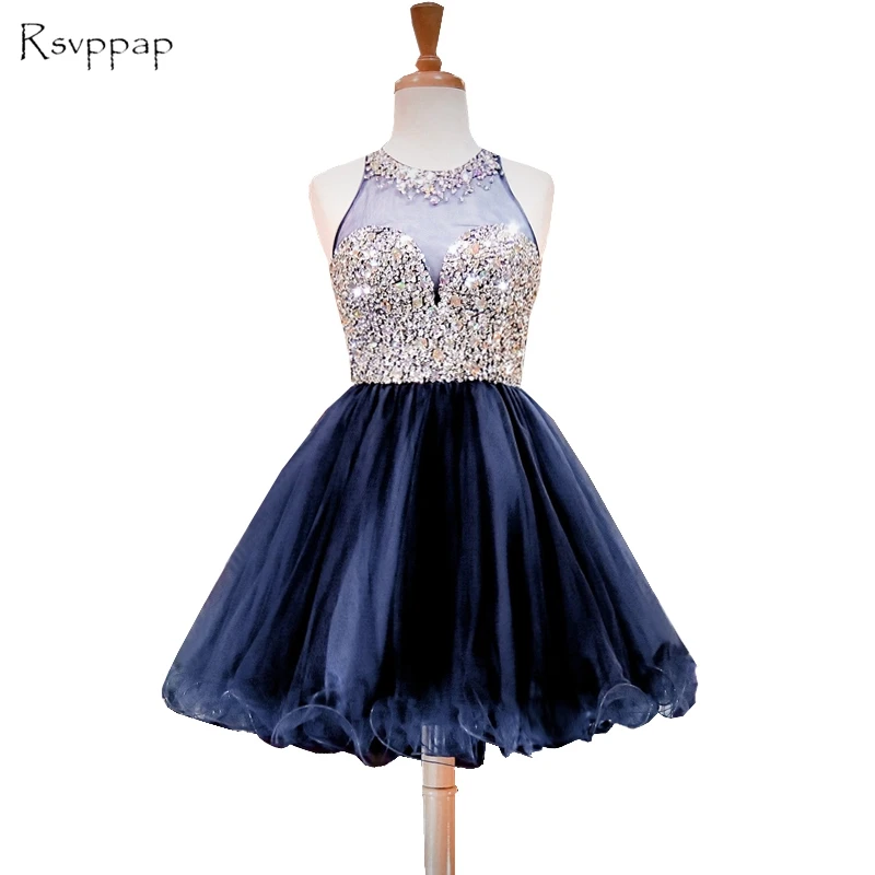 Sparkly A-line Sheer Back Beaded Crystals Sweet 16 Dresses Short Navy Blue Party Homecoming Dress 2020
Sparkly A-line Sheer Back Beaded Crystals Sweet 16 Dresses Short Navy Blue Party Homecoming Dress 2020