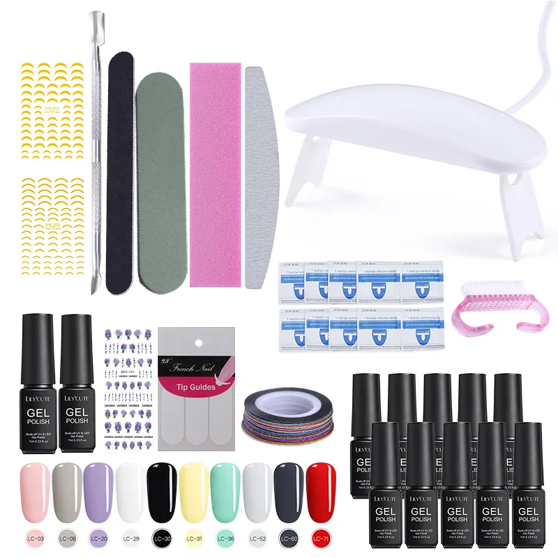 Лампа СИД УФ LILYCUTE для сушки ногтей полный комплект с набором гель лаков удаляется