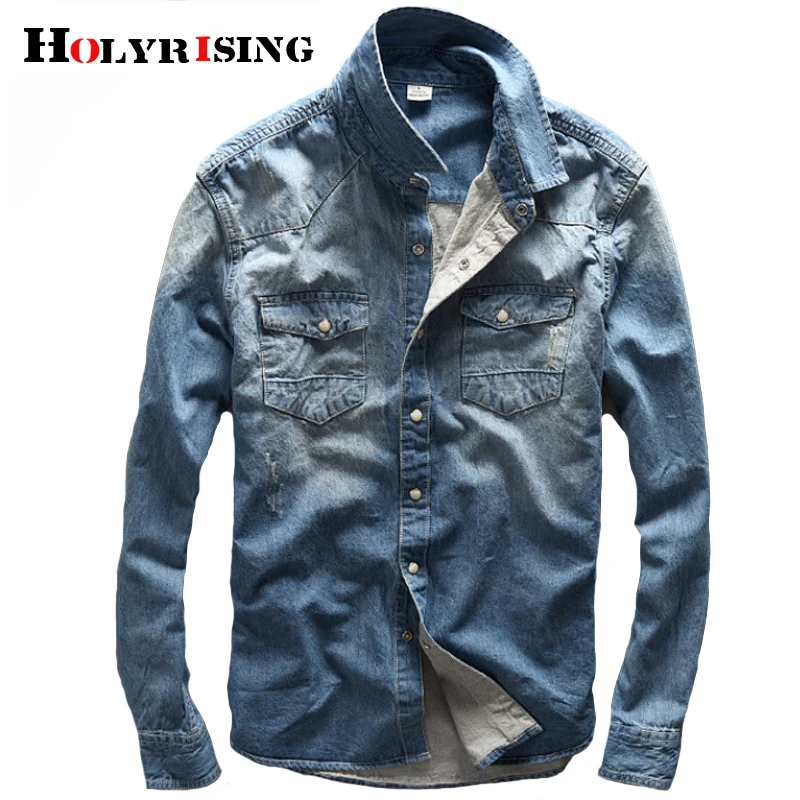 Holyrising 100% Cotton Blue Denim Shirt Men Casual Shirt Fashion Tops Pockets Leisure Men's Jeans Shirts camisa masculina 18843
Holyrising 100% Cotton Blue Denim Shirt Men Casual Shirt Fashion Tops Pockets Leisure Men's Jeans Shirts camisa masculina 18843