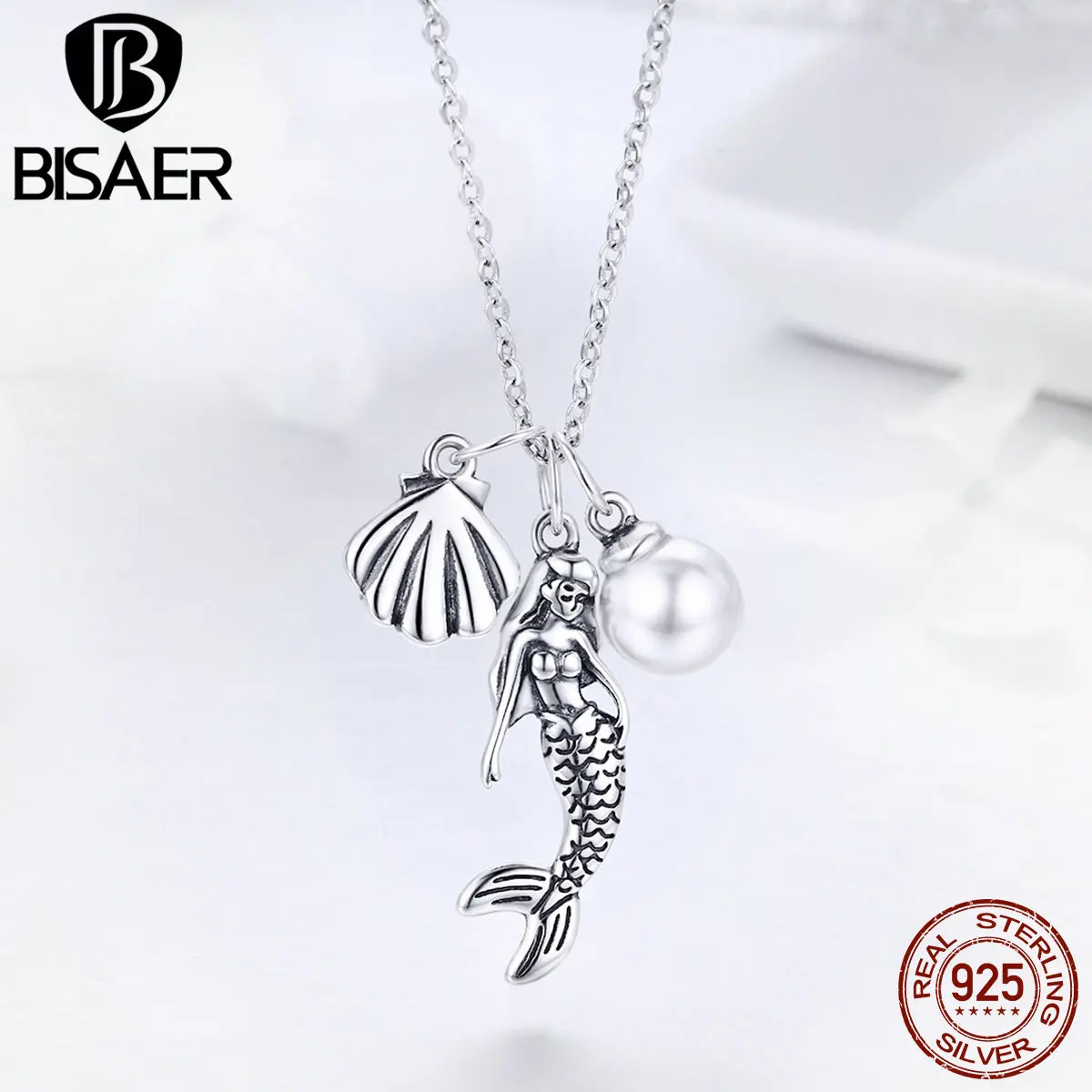 BISAER Genuine 925 Sterling Silver Triple Pendant Boho Mermaid Pearl and Shell Chain Link Necklace for Women Jewelry Gift HSN237
BISAER Genuine 925 Sterling Silver Triple Pendant Boho Mermaid Pearl and Shell Chain Link Necklace for Women Jewelry Gift HSN237