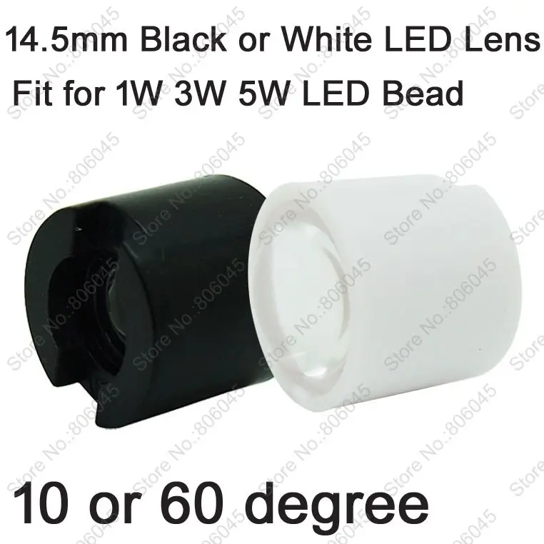

10x 10 degree or 60 Degree 14.5mm Optical PMMA LED Lens Reflector Collimator Black or White Holder for 1W 3W 5W LED Emitter